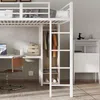 Hochbett mit Schreibtisch, Regal, Leiter und Kleiderschrank, 140x200 cm, Kinderbett mit Rausfallschutz, Metallbett Bild 5