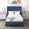 Polsterbett 90x200 cm mit gepolstertem Kopfteil, Stoffbett in Blau, stabile Holzlatten, ruhiges Design,inklusive Matratze Bild 5