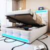 Polsterbett 90×200 cm mit RGB-LED, USB und verstellbarem Kopfteil, Beige Bild 4
