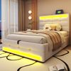 Polsterbett 90×200 cm mit RGB-LED, USB und verstellbarem Kopfteil, Beige Bild 2