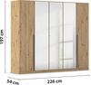 rauch Kleiderschrank Alba, Drehtürenschrank, Garderobenschrank, 5-türig, mit Spiegel, 4 Kleiderstangen, 5 Einlegeböden und Schubladeneinsatz, Farbe Eiche Artisan, Holz, Griffstange Grau metallic, Schwarz, 226x197x54cm Bild 4