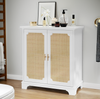 Sideboard 80 x 38 x 86 cm mit Rattantüren – Aufbewahrungsschrank in Weiß mit verstellbarem Einlegeboden Bild 4