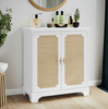 Sideboard 80 x 38 x 86 cm mit Rattantüren – Aufbewahrungsschrank in Weiß mit verstellbarem Einlegeboden Bild 2
