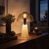 LED Tischleuchte, Pilzform, Travertine Stein, Glas, H 31 cm Bild 2