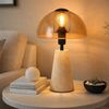 LED Tischleuchte, Pilzform, Travertine Stein, Glas, H 31 cm Bild 3