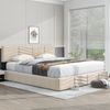 Polsterbett,Doppelbett,hydraulisches Funktionsbett,Samt,Streifen-Stil,Continentalbett,höhenverstellbares Kopfteil,180 x 200,Beige Bild 2