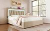 Polsterbett Leinen mit LED & USB-Anschluss, Stauraum & Lattenrost, 140x200 cm, Beige, mit Matratze Bild 2