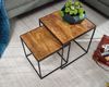 Wohnzimmertisch 2er Set Mango Massivholz / Metall Beistelltisch Eckig, Design Beistelltisch Industrial, Sofatisch Couchtisch Quadratisch, Tischset 2-teilig Satztisch Bild 5