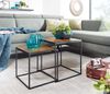 Wohnzimmertisch 2er Set Mango Massivholz / Metall Beistelltisch Eckig, Design Beistelltisch Industrial, Sofatisch Couchtisch Quadratisch, Tischset 2-teilig Satztisch Bild 3