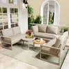 Merax Gartenlounge-Set 5-tlg, Gartensofa mit 2 Gartentisch, Gartenmöbelset Loungegartenmöbel Balkonmöbel für 6 Personen, Balkonmöbel aus Seil, beige Bild 3
