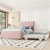Merax Einzelbett, Polsterbett, 90x200cm, Kinderbett mit Ausziehbett 90x190cm und Lattenrost, Rosa Bild 2