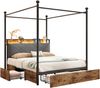 Himmelbett aus Metall mit LED & USB-Anschluss, Stauraum, 140x190 cm, Schwarz, ohne Matratze Bild 5