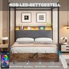 Himmelbett aus Metall mit LED & USB-Anschluss, Stauraum, 140x190 cm, Schwarz, ohne Matratze Bild 3