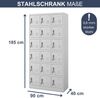 Schließfachschrank Spind KAROL - 18 Fächer, Etikettenhalter Lüftungsschlitze | Wertfachschrank Umkleideschrank Metall Kleiderspind, 185x90x40cm Grau Bild 2