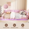 Merax Polsterbett, LED Doppelbett Daybett Tagesbett Samt 140x200cm mit USB-Anschluss Rosa Bild 5