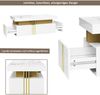 TV-Schrank 200x40x42 cm + Couchtisch 100x50x40 cm, Weiß mit Marmor-Optik Tischplatte und goldenen Metalllstreifen Bild 5