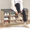 Schuhbank, Schuhregal mit Sitzfläche, Sitzbank mit Stauraum, Kissen, 9 Fächer, 30 x 103 x 52,7 cm, verstellbare Ablagen, für Wohnzimmer, Flur, Schlafzimmer, Weißeiche Bild 5
