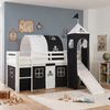 Hochbett mit Matratze 90x200 cm Turm Tunnel Rutsche Stockbett Kinderbett Leiter Holz Kiefer Vorhang schwarz Pirat Lattenrost Bild 2