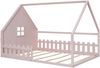 Kinderbett 140x200 cm im Haus-Design, Kiefernholz + MDF, mit Geländer – sicheres, kindgerechtes Flachbett in Rosa Bild 5