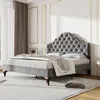Polsterbett, Doppelbett mit Lattenrost, 140x200 cm, Kopfteil höhenverstellbar, Samt Bild 3
