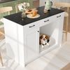 Kücheninsel, Schrank mit 3 Schubladen 1 Gewürzablage verstellbare Regalplatte Doppelablage ohne Hundefutterteller geräumiger Haustieraufbewahrungsbereich ohne Hundekissen, Holz, Weiß, 120×60×90 cm Bild 2