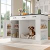 Kücheninsel, Schrank mit 3 Schubladen 1 Gewürzablage verstellbare Regalplatte Doppelablage ohne Hundefutterteller geräumiger Haustieraufbewahrungsbereich ohne Hundekissen, Holz, Weiß, 120×60×90 cm Bild 4