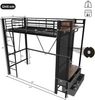 Hochbett 90×200 cm mit Rausfallschutz, LED, Stauraum, Schwarz, ohne Matratze Bild 5