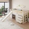Hochbett 90x200 cm mit Rutsche, 3 Schubladen und 2 Türen – niedriges Kinderbett aus MDF und Kiefer in Creme Bild 4