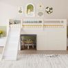 Hochbett 90x200 cm mit Rutsche, 3 Schubladen und 2 Türen – niedriges Kinderbett aus MDF und Kiefer in Creme Bild 2