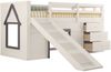 Hochbett 90x200 cm mit Rutsche, 3 Schubladen und 2 Türen – niedriges Kinderbett aus MDF und Kiefer in Creme Bild 5