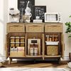 FUROKOY Sideboard Rattan Küchenschrank us Holz (Buffetschrank Highboard mit 3 Schubladen und 3 Türen), für Schlafzimmer, Wohnzimmer, Flur, 108 x 40 x 80 cm, Holzfarbe Bild 3