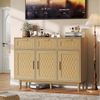 FUROKOY Sideboard Rattan Küchenschrank us Holz (Buffetschrank Highboard mit 3 Schubladen und 3 Türen), für Schlafzimmer, Wohnzimmer, Flur, 108 x 40 x 80 cm, Holzfarbe Bild 2