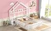 Kinderbett Hausbett 140x200 cm aus Kiefernholz mit 31 cm Geländer & Nachttisch, weiß, stabiles Massivholz-Design Bild 3