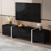 TV-Schrank 170x30x39cm Schwarz,Lowboard mit 3 Türen, 1 Schublade und 1 Klapptür, Hochglanz-Türverkleidung Bild 5