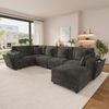 Merax Modulares 6‑Sitzer‑Sofa, L/U‑förmiges Eckdesign, USB‑ und Type‑C‑Anschlüsse, integrierte Becherhalter und Stauraum, Chenille‑Stoff, mit 7 Kissen, grau Bild 3