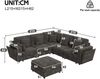Merax Modulares 6‑Sitzer‑Sofa, L/U‑förmiges Eckdesign, USB‑ und Type‑C‑Anschlüsse, integrierte Becherhalter und Stauraum, Chenille‑Stoff, mit 7 Kissen, grau Bild 4
