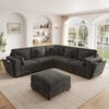 Merax Modulares 6‑Sitzer‑Sofa, L/U‑förmiges Eckdesign, USB‑ und Type‑C‑Anschlüsse, integrierte Becherhalter und Stauraum, Chenille‑Stoff, mit 7 Kissen, grau Bild 2
