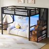 Odikalo Hochbett 90x200 140x200 Kinderbett Jugendbett, LED Schreibtisch Stauraumtreppe (Eisenrahmen, Lagerregal, Hängendes Gitter, LED-Lichtleiste, Schreibtisch, Treppenkonstruktionen mit Stauraum,mit 2 USB-Anschlüssen und 1 Typ-C-Buchse, Ohne Matratze) Bild 2