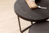 Couchtisch 2er Set Akazie Massivholz Steinoptik Rund Metallgestell Modern Schwarz Anthrazit Bild 5
