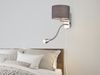 LED Wandleuchte mit Leselampe, Schalter & Stecker, Stoffschirm Grau, Höhe 23,5cm Bild 5