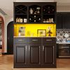 Sideboard 120×40×180 cm Schwarz mit LED-Beleuchtung, Schubladen & verstellbaren Böden, Küchen- und Wohnschrank Aufbewahrung Bild 2