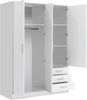 FORTE Jupiter Kleiderschrank 3-türig, 3 Schubkästen, Holzwerkstoff, Weiß matt, 144. 6 x 60 x 200 cm Bild 4