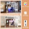Bett 140x200 cm Hochbett mit Schreibtisch und LED-Beleuchtung – Weiß, Metall/MDF Bild 5