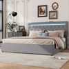 Merax 180*200cm Doppelbett, Polsterbett, hydraulisches Bett mit Hebemechanismus, farbwechselndes Umgebungslicht, Fernbedienung, USB-Anschluss, grau Bild 3