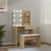 vidaXL Schminktisch mit LED-Lichterkette und Bank, Holzwerkstoff sonoma-eiche, 74,5 x 40 x 141 cm Bild 4