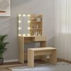 vidaXL Schminktisch mit LED-Lichterkette und Bank, Holzwerkstoff sonoma-eiche, 74,5 x 40 x 141 cm Bild 3