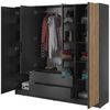 Bettso 'NELLY' Kleiderschrank mit Lamellen und Spiegel, Holzwerkstoff Graphit 200x51x206 cm Bild 2