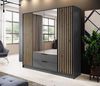 Bettso 'NELLY' Kleiderschrank mit Lamellen und Spiegel, Holzwerkstoff Graphit 200x51x206 cm Bild 3
