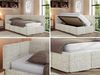 Jugendbett 90x200 ARVO Polsterbett mit Bettkasten, Stauraum & Gasdruckfeder, Modernes Design mit Kopfteil - Beige Strukture - Links Seite Bild 2