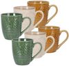 Koopman Tasse Kaffeetasse Teetasse Becher Motiv 390ml Keramik 6er Set, 6-tlg, Keramik, je Farbe 2 Stk, Braun, 390ml je Tasse, Grün, Beige Bild 2